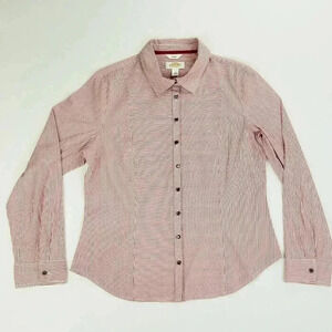 Talbots Stretch Medium Women's Red White Stripe Long Sleeve Cotton Spandex Shirt